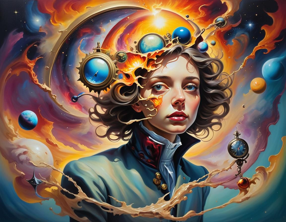 Surreal Space Traveler Melts into Time: Oil Painting