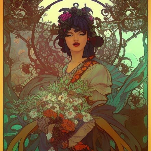 Poison and Sorrow Village: Alphonse Mucha-Style Concept Art