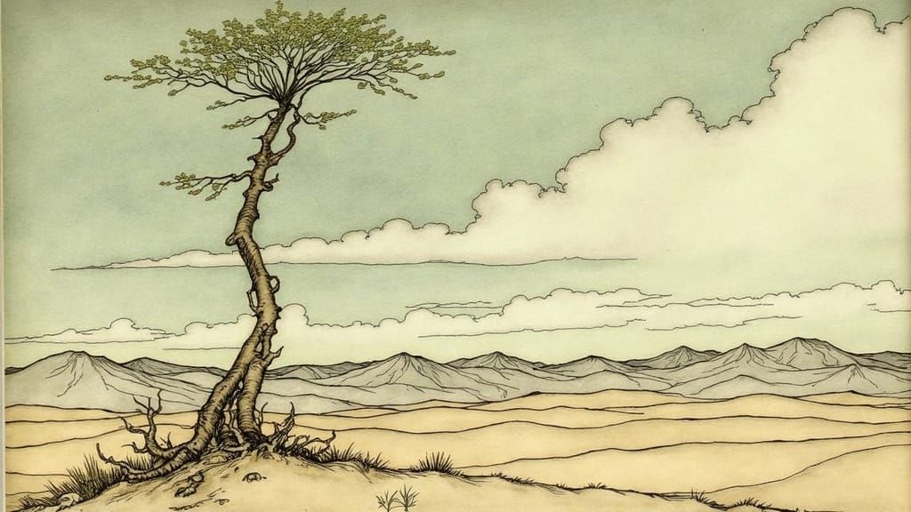 Alien Plant in Desert, Arthur Rackham Illustration
