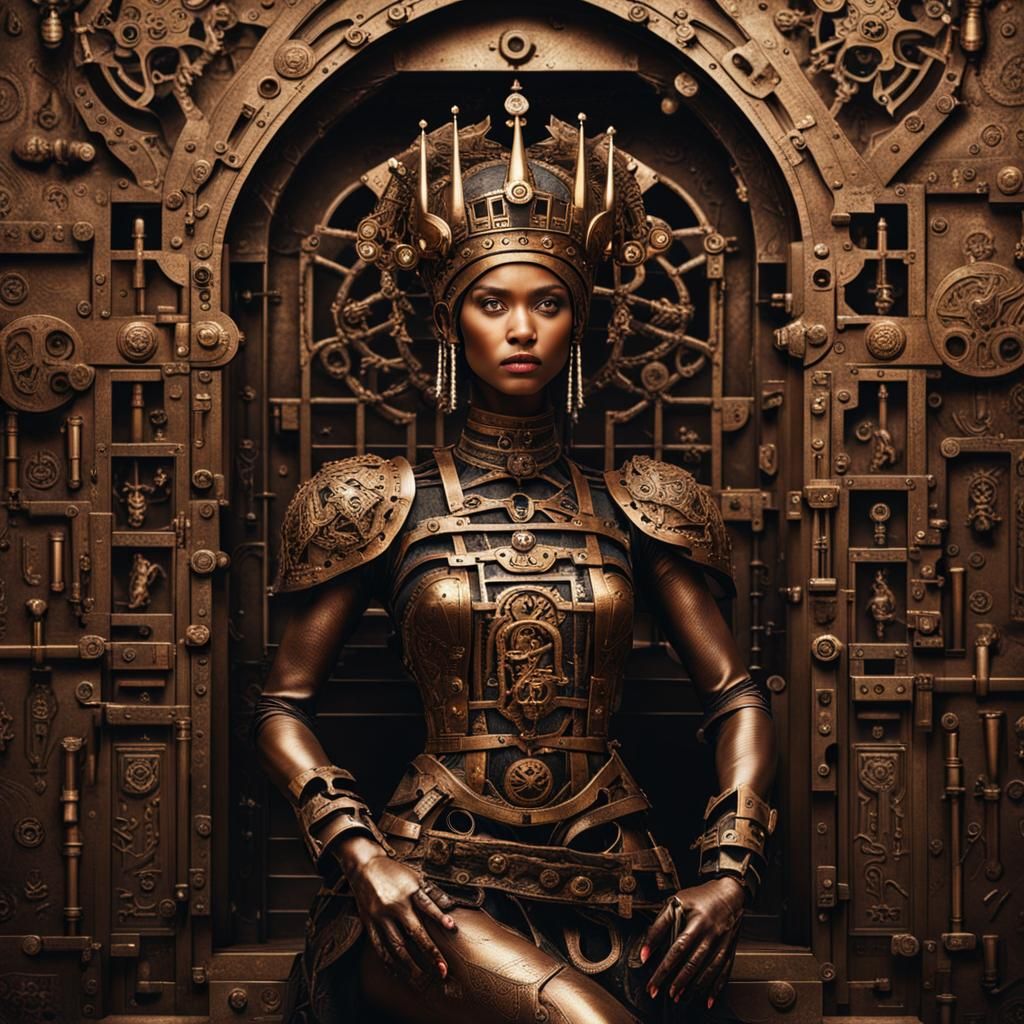 Bronze Mechanical Queen in Iron Hall with Glyphs