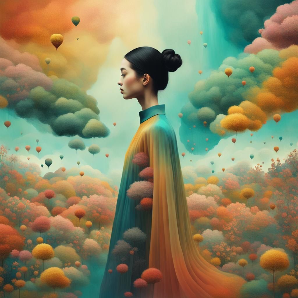 Dreamy Glitch Art Figure Gazing Back