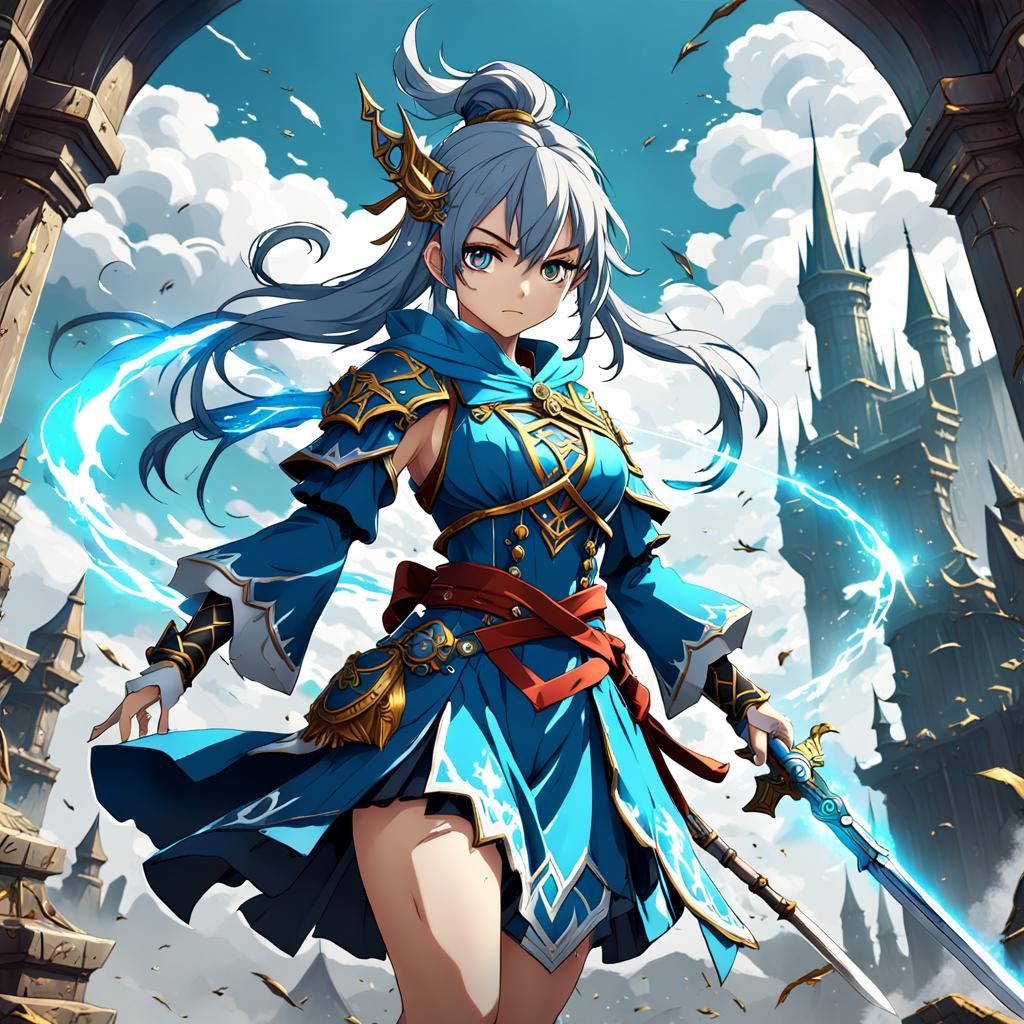 Anime Sword Master Wizard Girl in Detailed Matte Painting