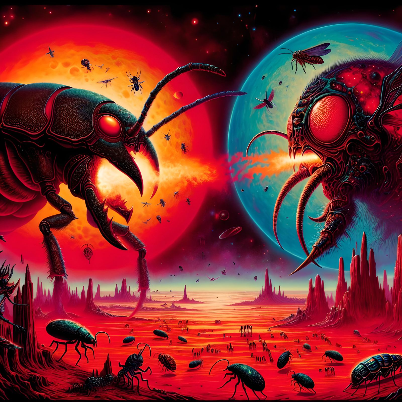 Alien Insects Clash on Red Planet in Gothic Style