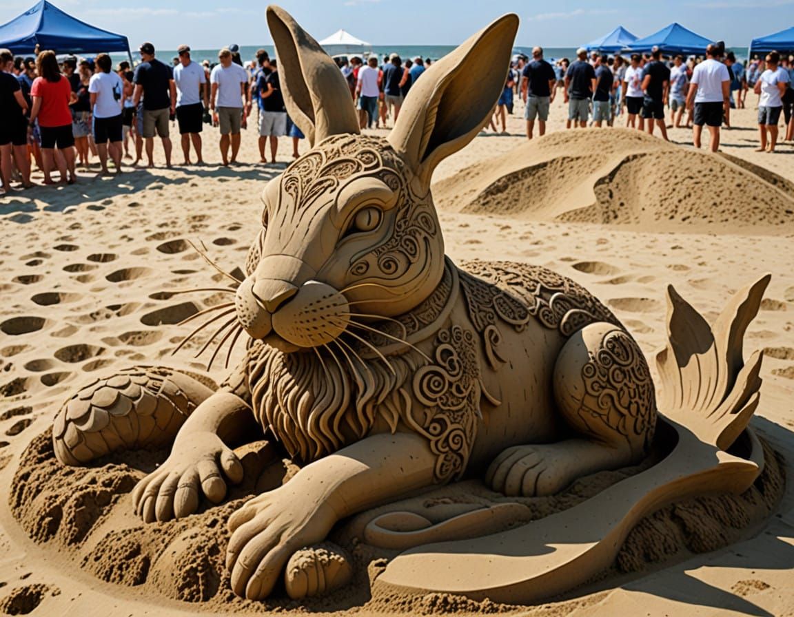 Surreal Sand Rabbit Mermaid Sculpture