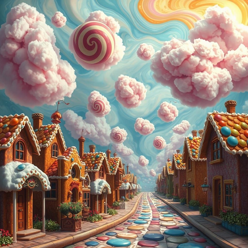 Dreamlike Lollipop Land in Surreal Style