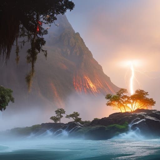 Prehistoric Beast in Fantastical Jungle Landscape