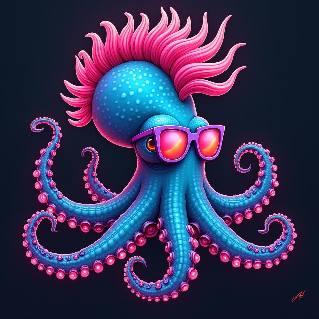 Vaporwave Aetherpunk Octopus with Mohawk