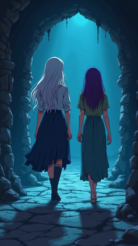 Elf and Human in Dungeon, Manga Style Illustration