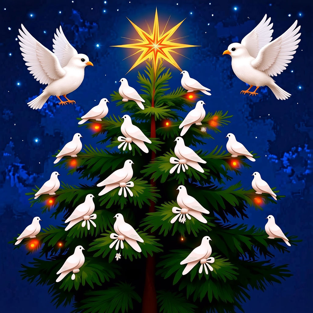 Classic Christmas Tree with Doves and Star