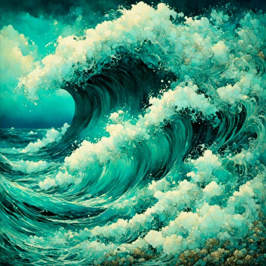 Turquoise Waves Crashing on Shoreline