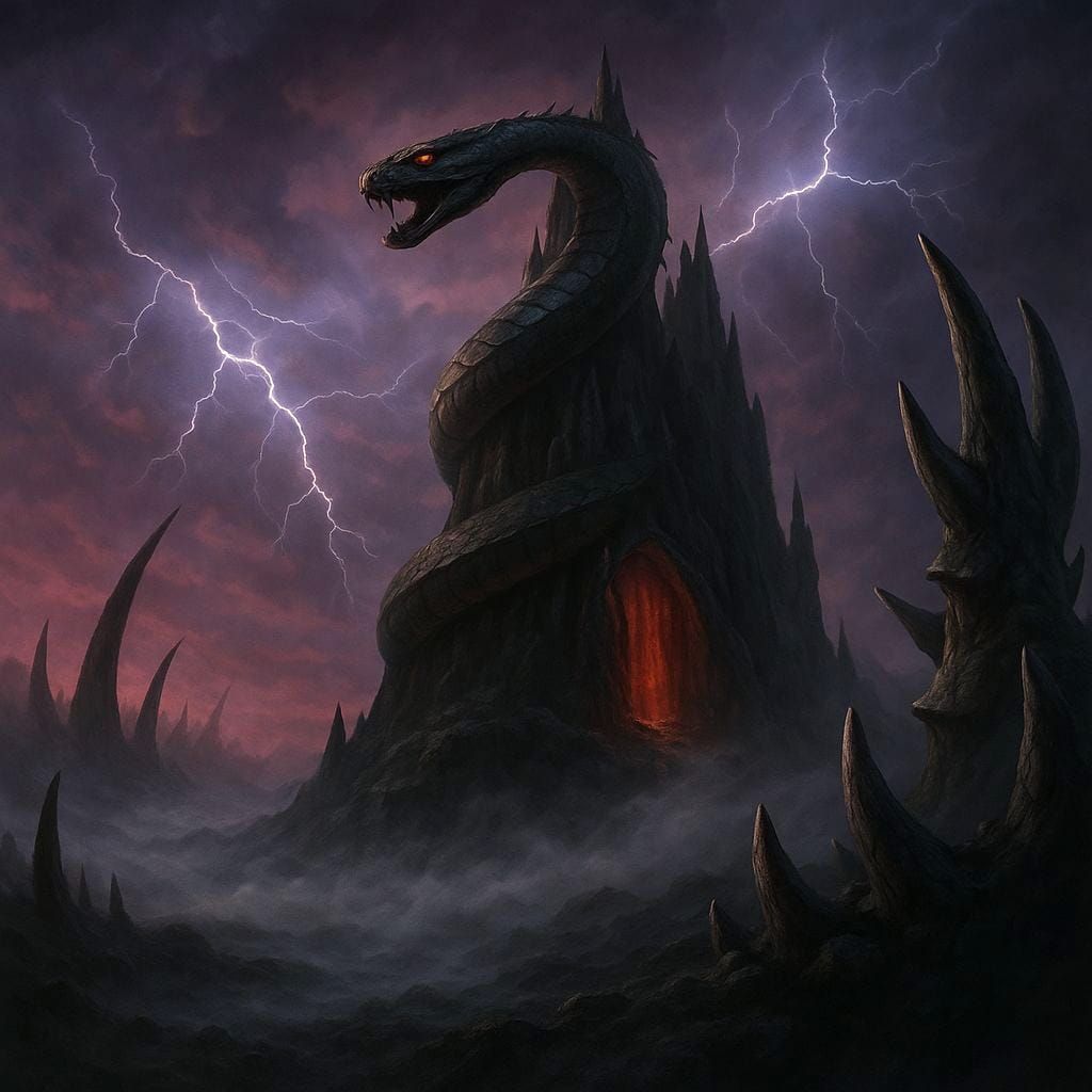 Photorealistic Snake Mountain with Lava Waterfall