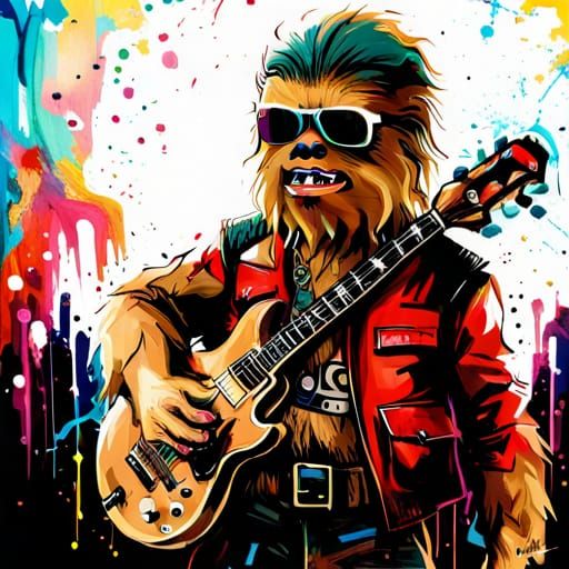 Chewbacca Plays Guitar in Space Art