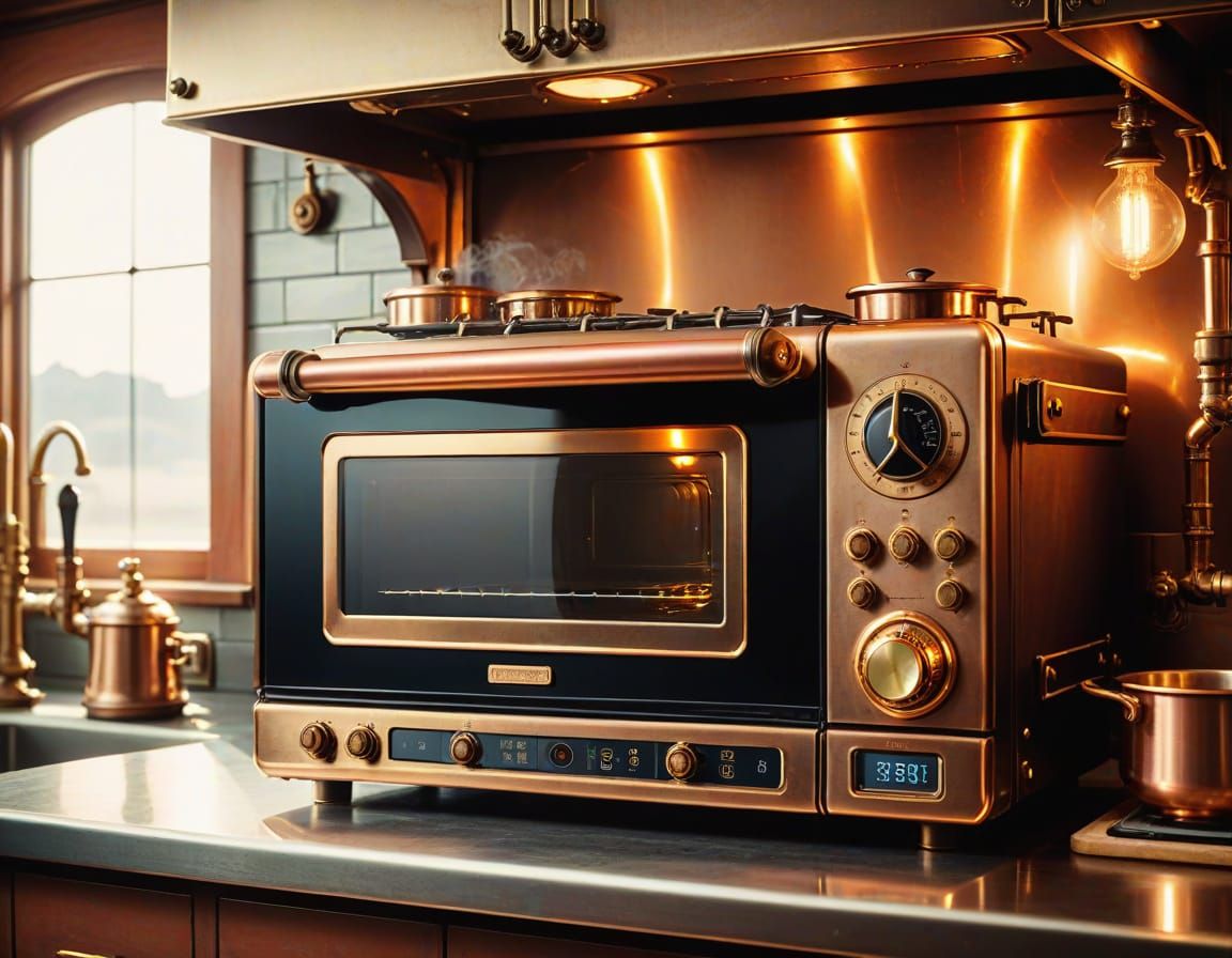 Steampunk Microwave Oven with Brass and Leather