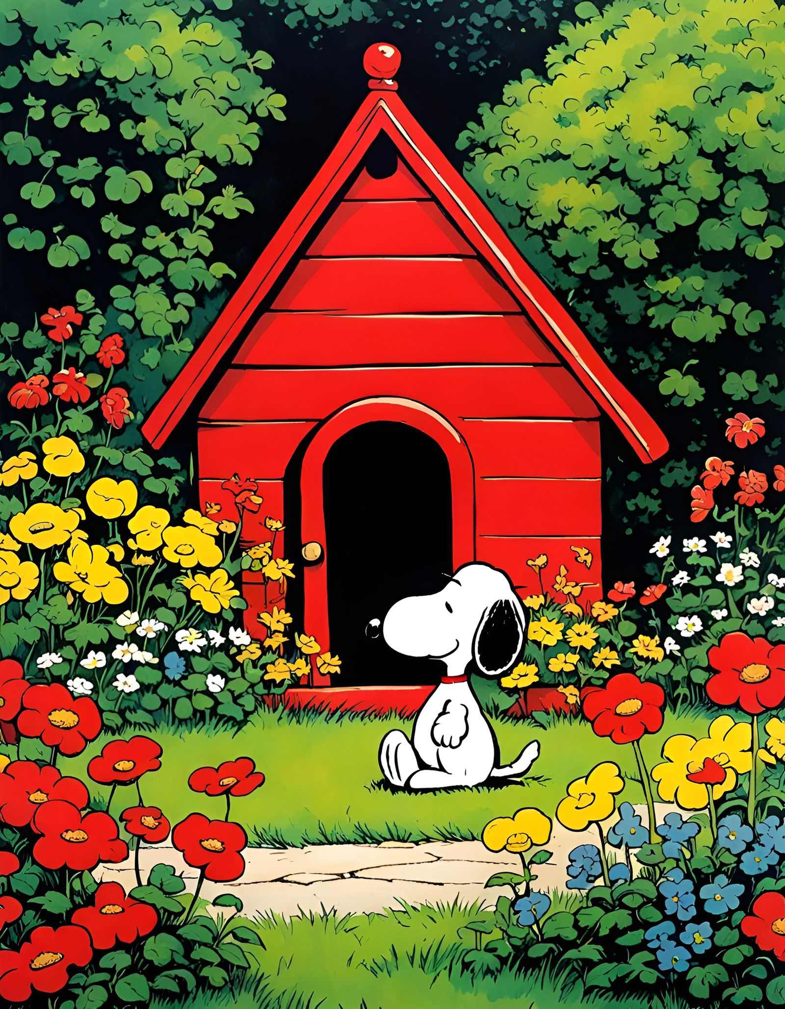 Snoopy and Woodstock in a French Garden
