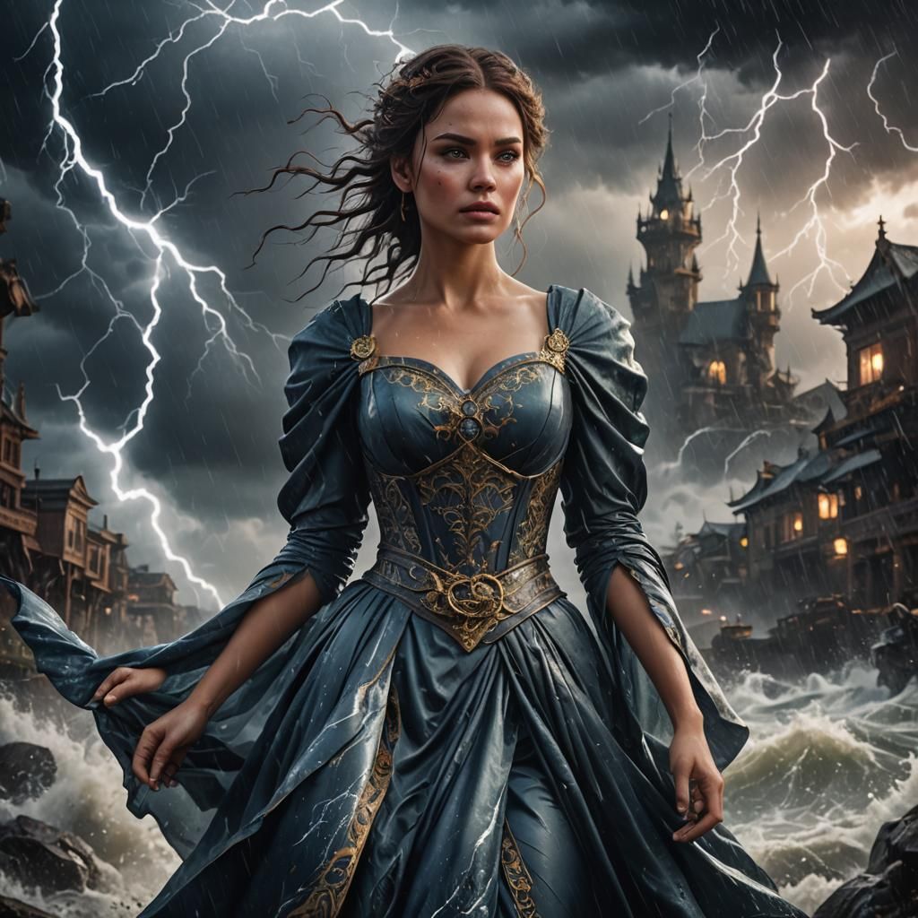 Girl in Storm, Detailed Matte Painting