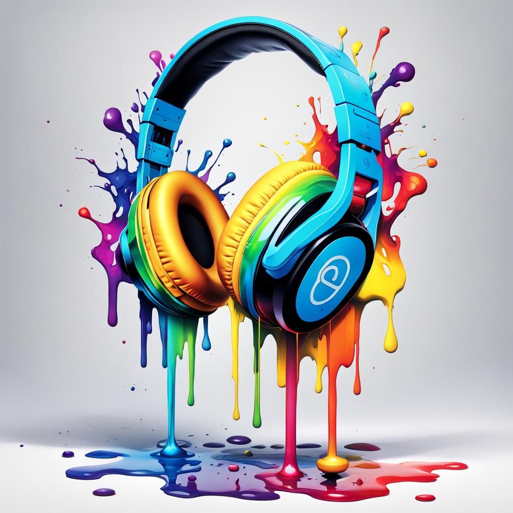 Rainbow Headphones Melting in Graffiti Splash Art