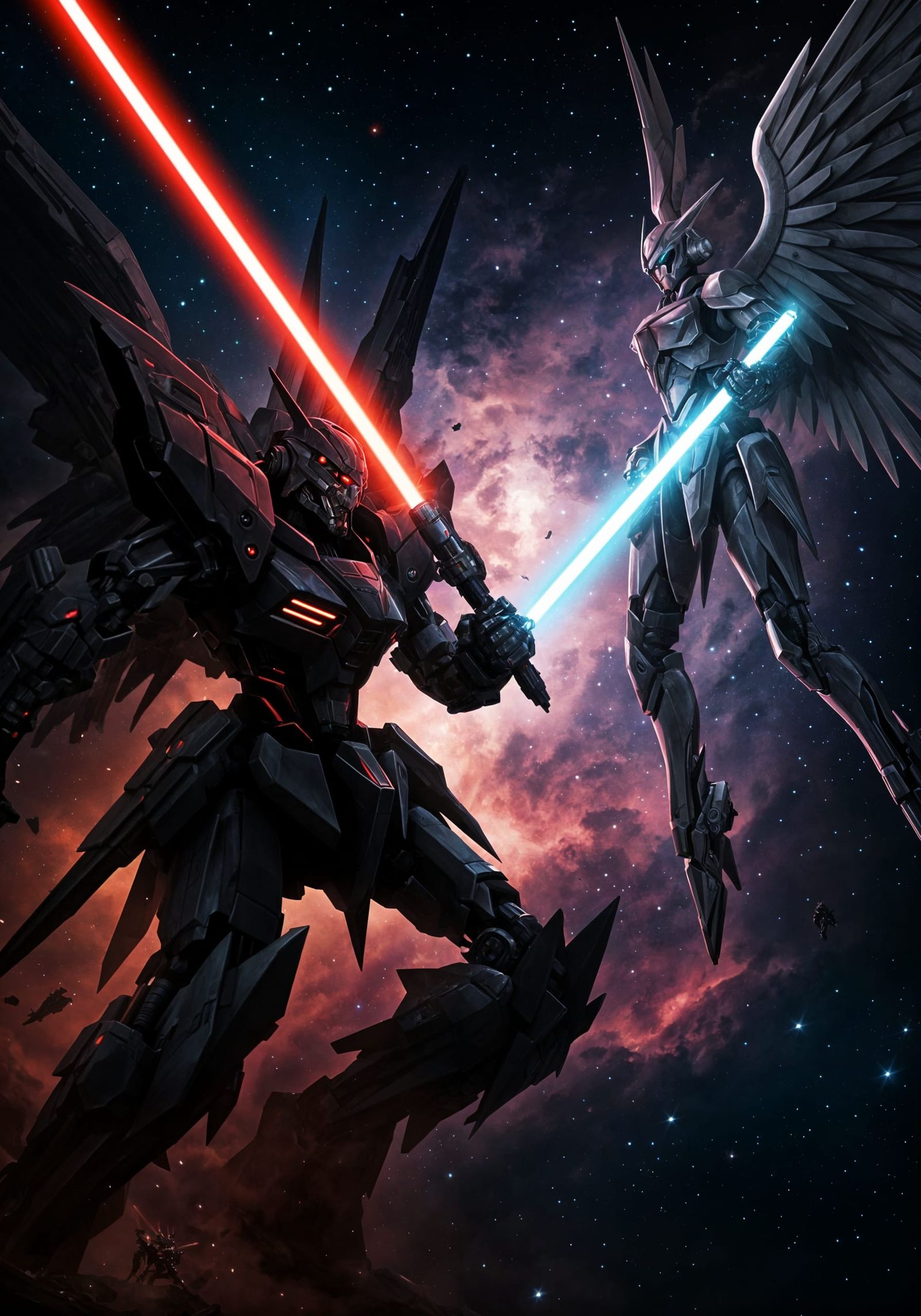 Epic Mecha Battle in a Scenic Galaxy