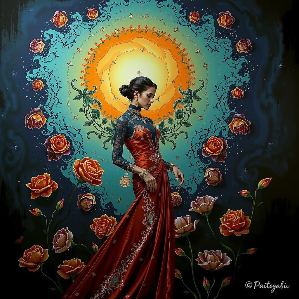 Psychedelic Garden Dreamscape with Cosmic Mystery