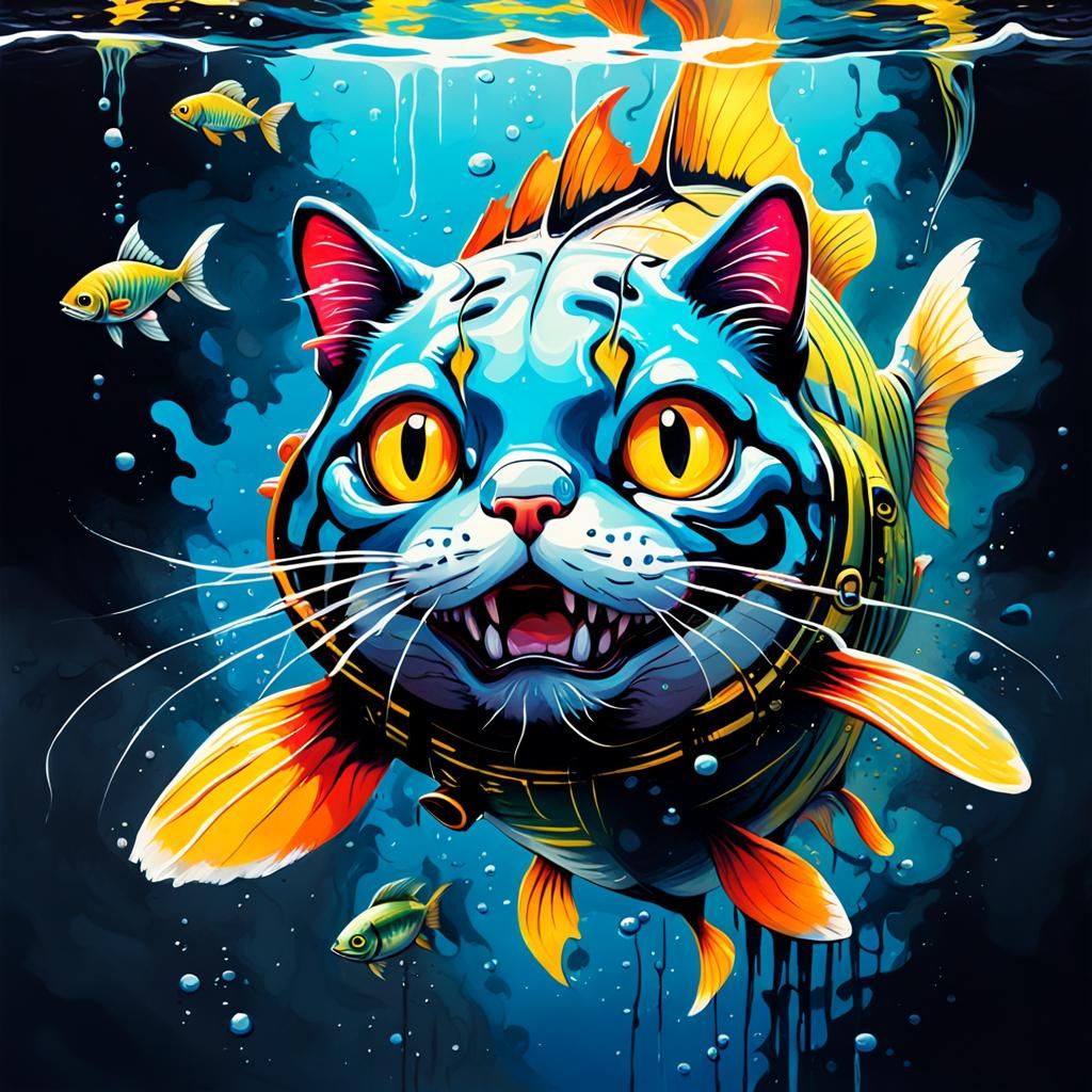 Underwater Catfish in Graffiti Splash Art Style
