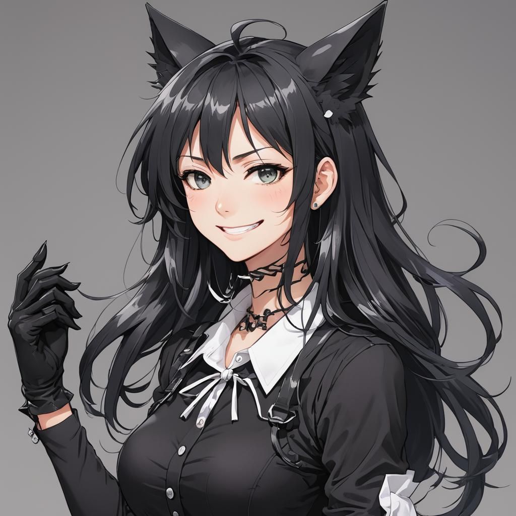 Anime Girl with Cat Ears and Spiky Hair