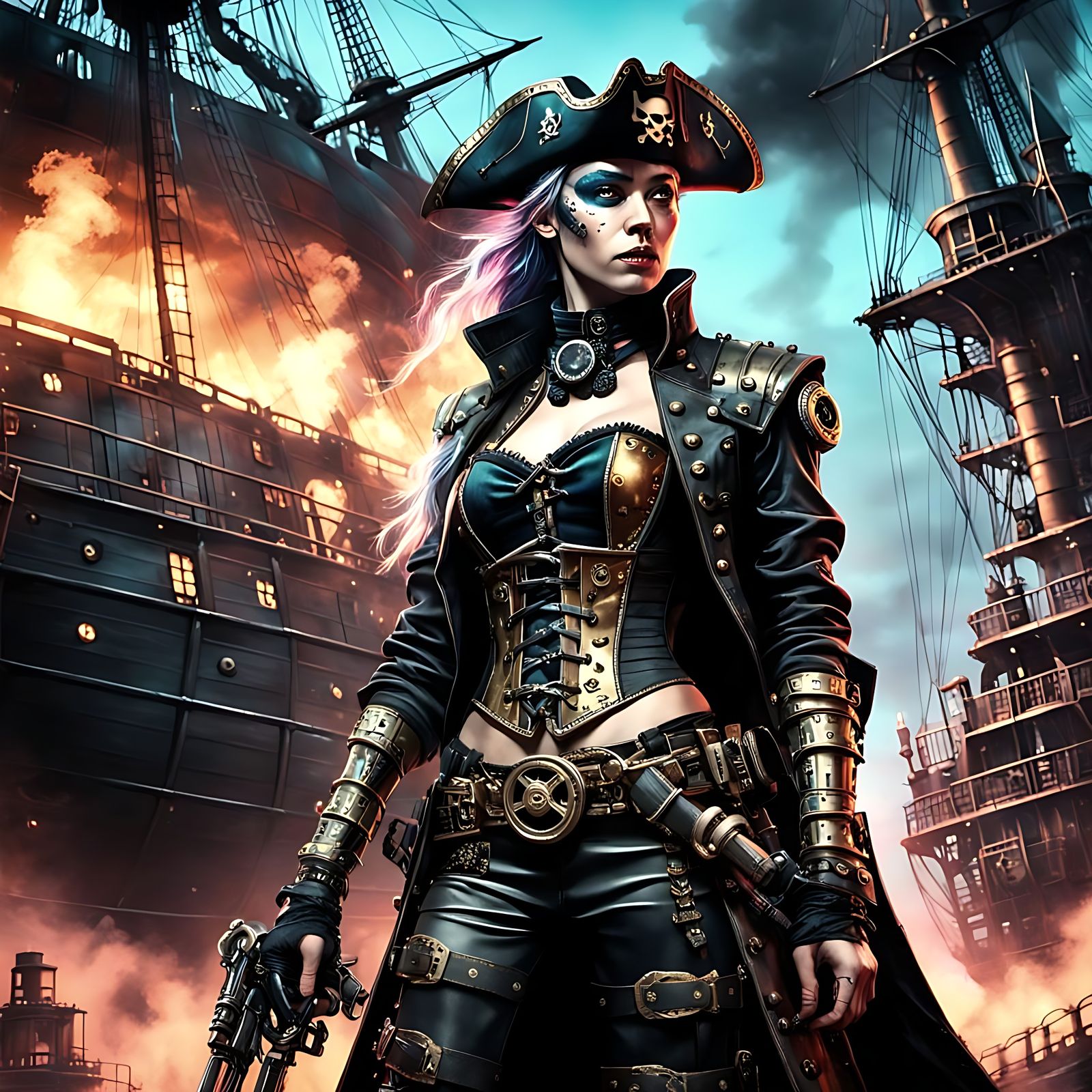 Steampunk Cyborg Pirate Captain Portrait