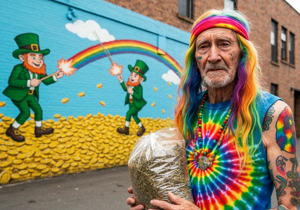 Rainbow Hippie with Leprechaun Mural Backdrop