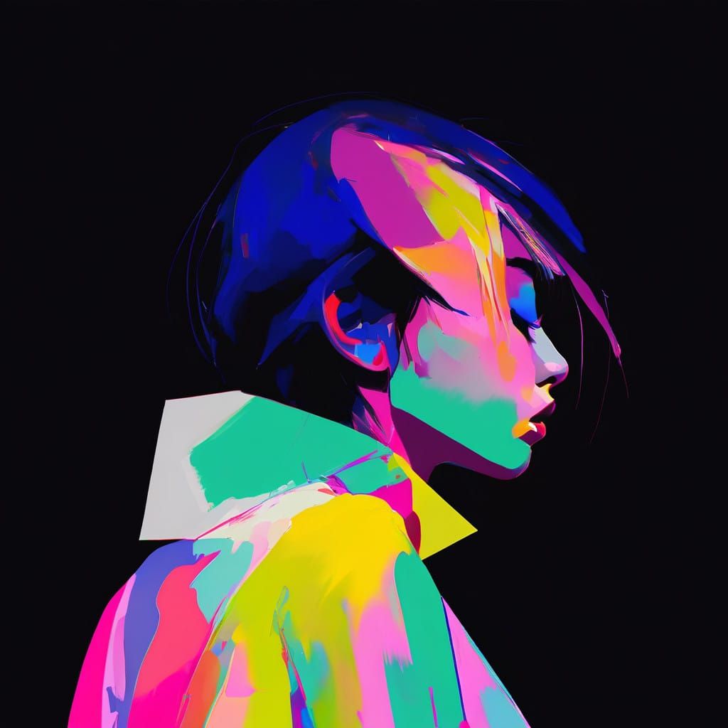 Energetic Digital Anime Woman in Minimalist Embodiment