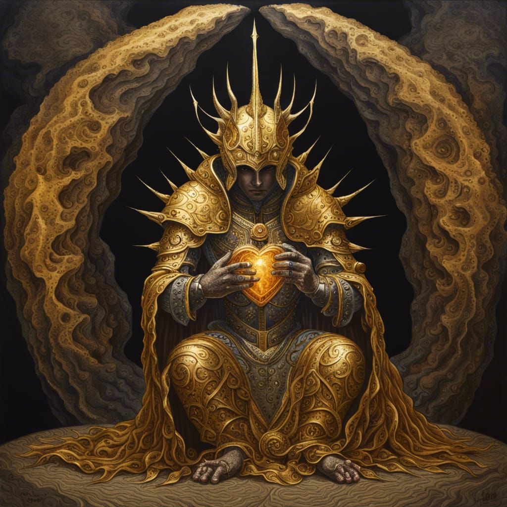 Golden Armored Lord in the Cave of Darkness