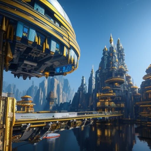 Futuristic Castle with Intricate Mech Details in Sci-Fi Styl...