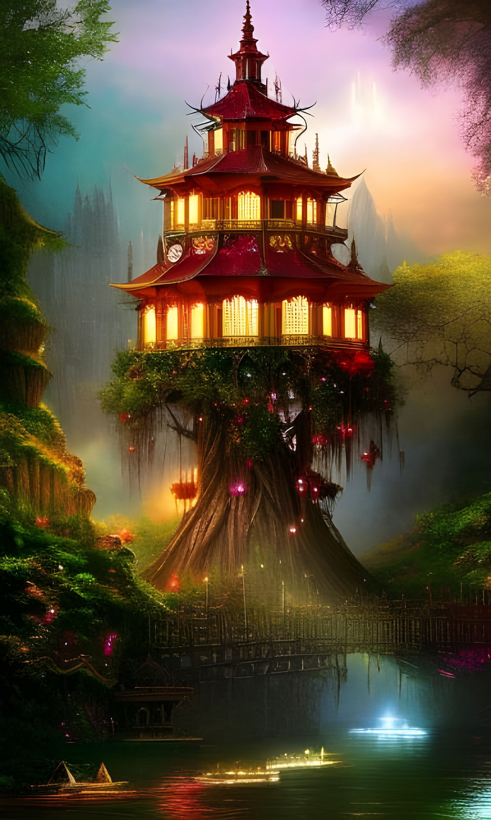 red rococo treehouse