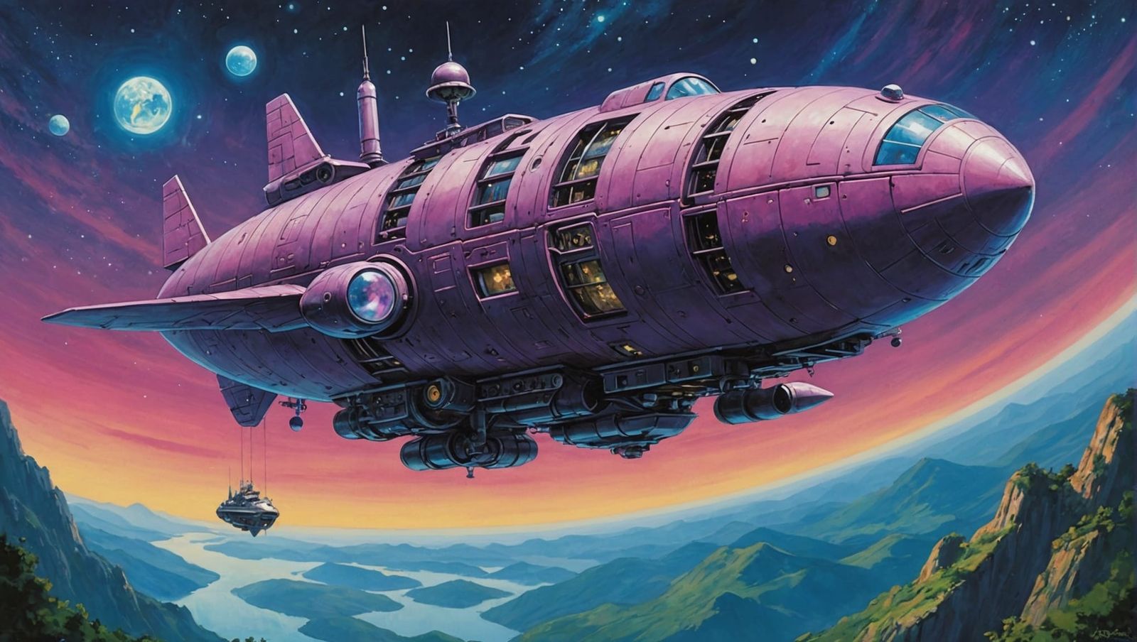 Magical Spaceship in Art Deco Style, Anime Key Visual