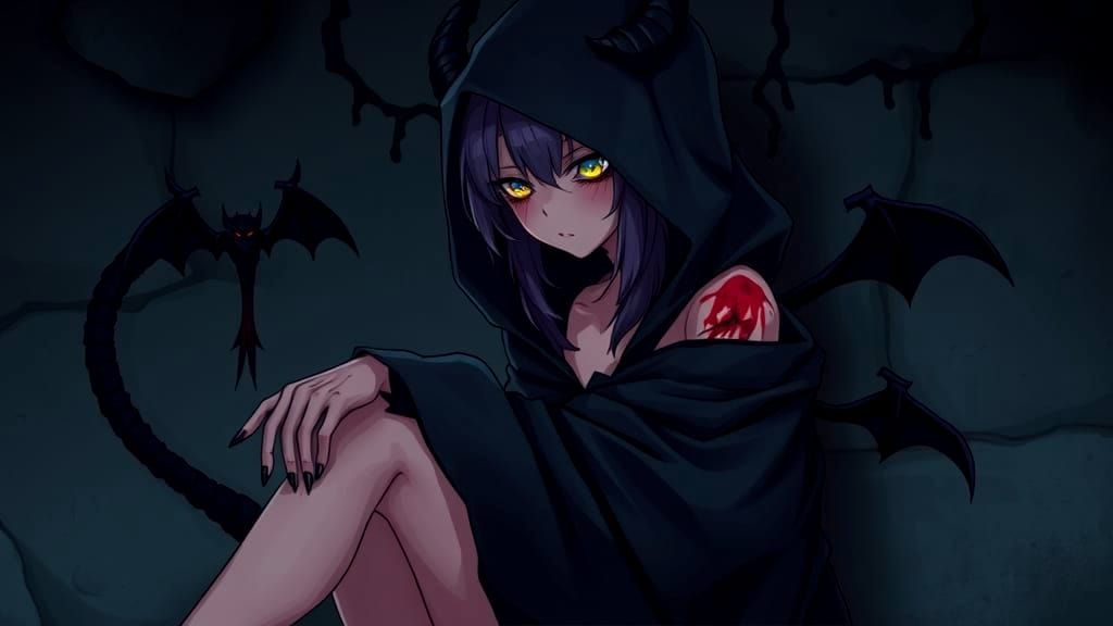 Weary Demoness Hides Behind Dark Cave