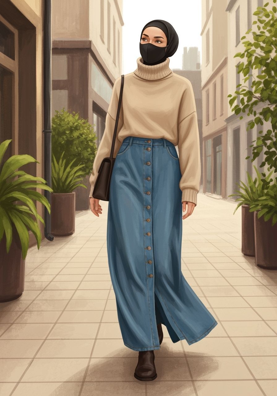 Happy Woman in Hijab Walking in Green City