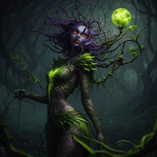 Mystical Vine Crawler in Dark Forest, Fantasy Art
