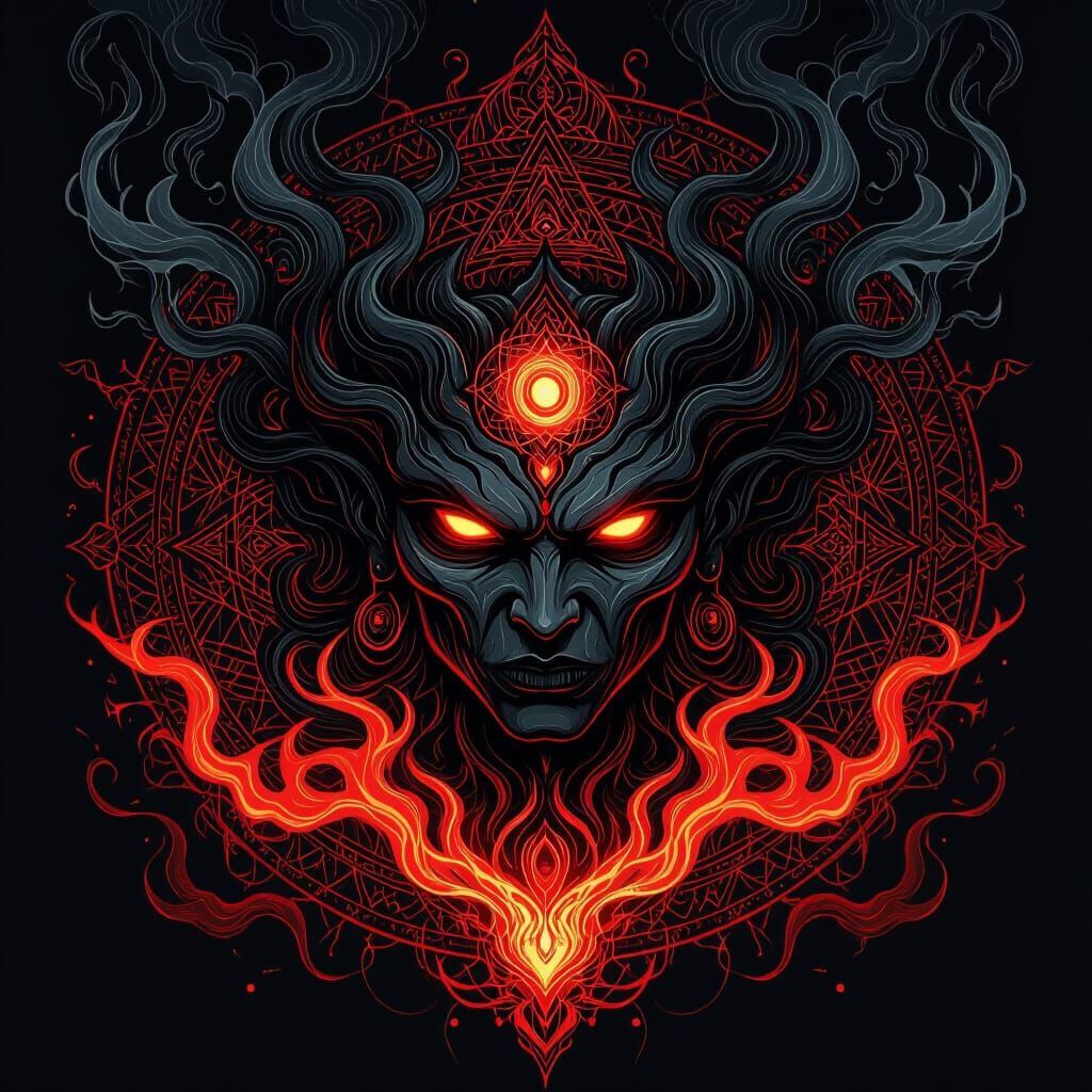 Psychedelic Tribal Entity in a Ritualistic Style