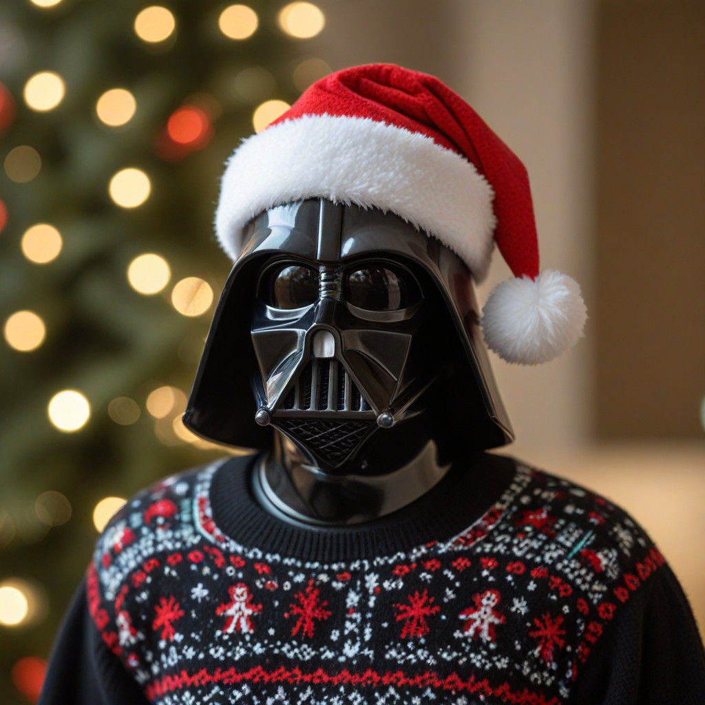 Galactic Holiday Icon in Festive Disguise, Cyberpunk Photogr...