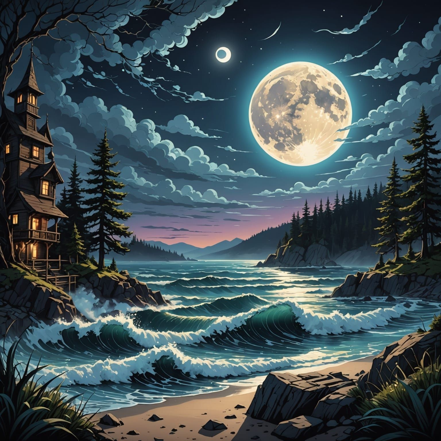 Dreamlike scenes where moonlight creates a soft, mysterious glow around the subject. intricate details, HDR, beautifully...
