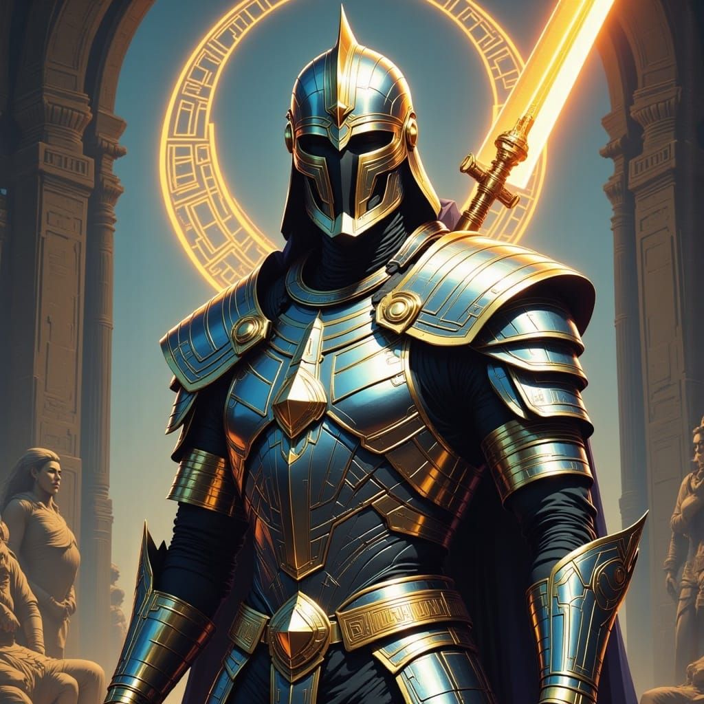 Heroic Paladin with Glowing Sword in Digital Art Style