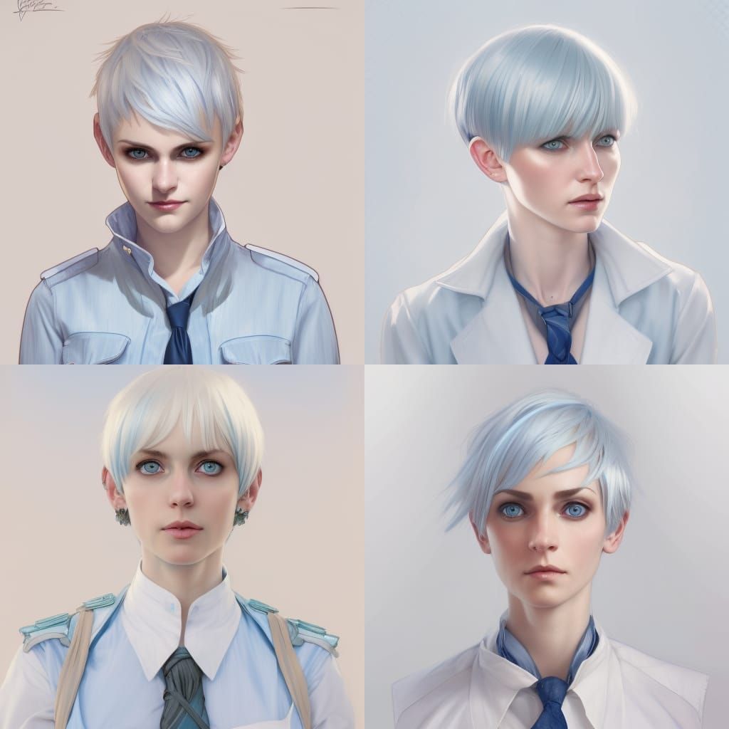 Detailed Portrait with White Hair and Blue Eyes