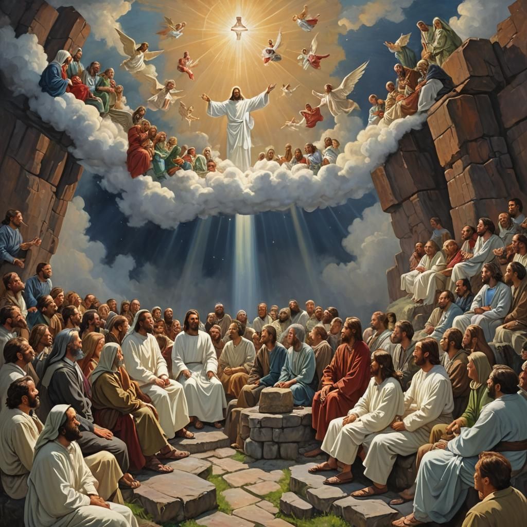 Heavenly Gathering with Jesus in Oil Painting