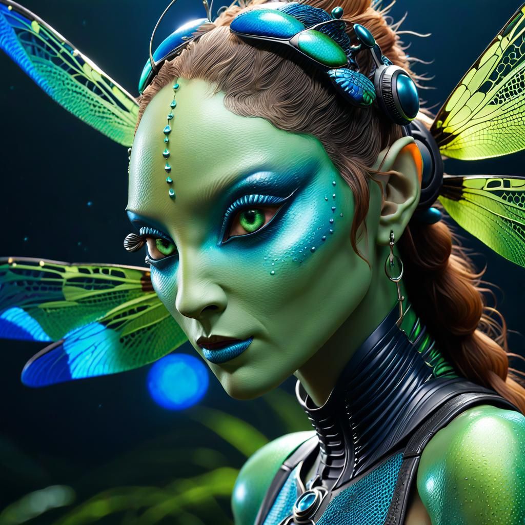 Exotic Dragonfly Girl Hybrid in Biopunk Style