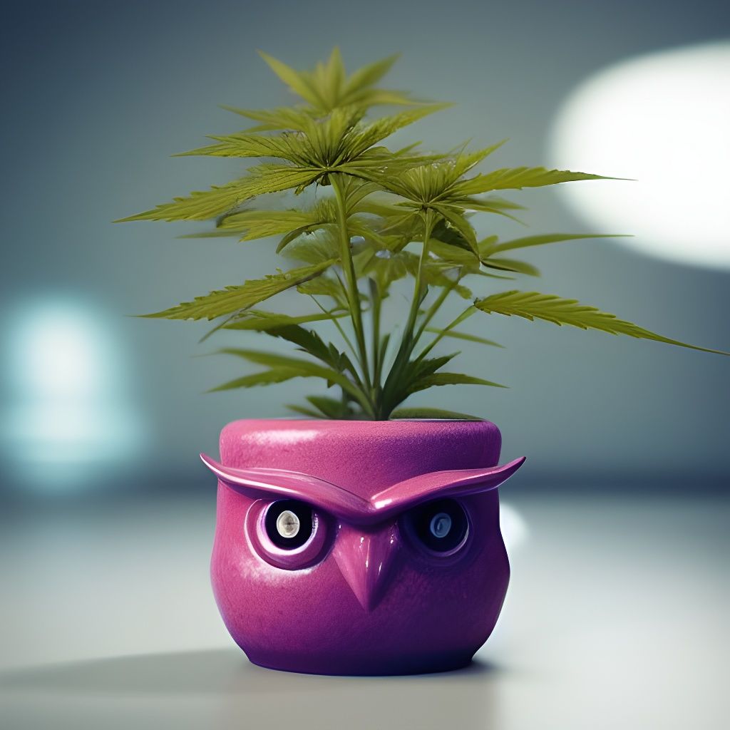 Macro Photograph of Cannabis Plant in Owl Pot