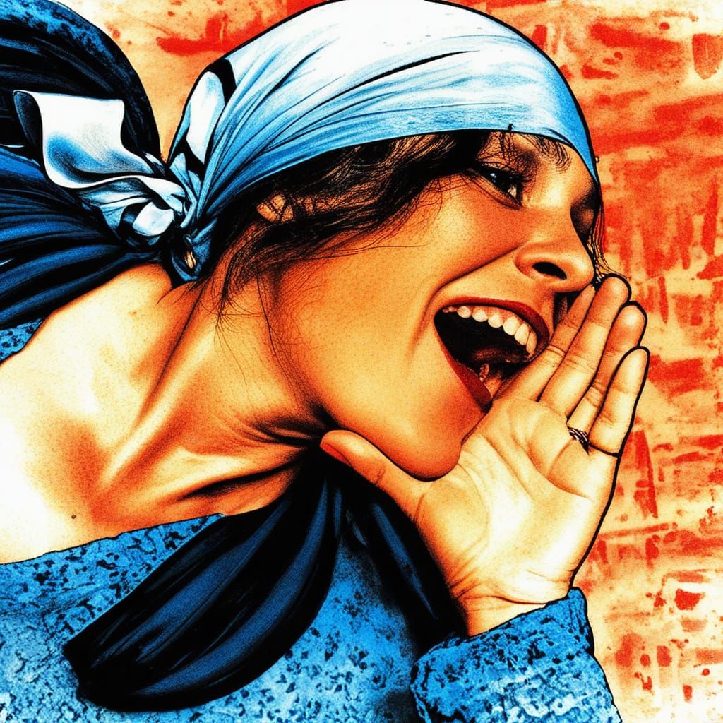 Woman Yelling with Hand to Mouth, Headscarf