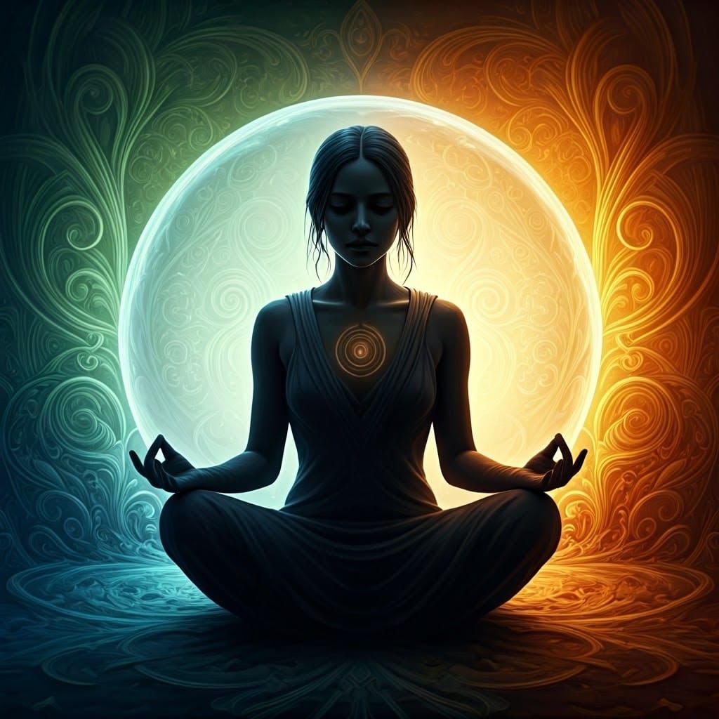 Meditative Silhouette in Iridescent Bubble