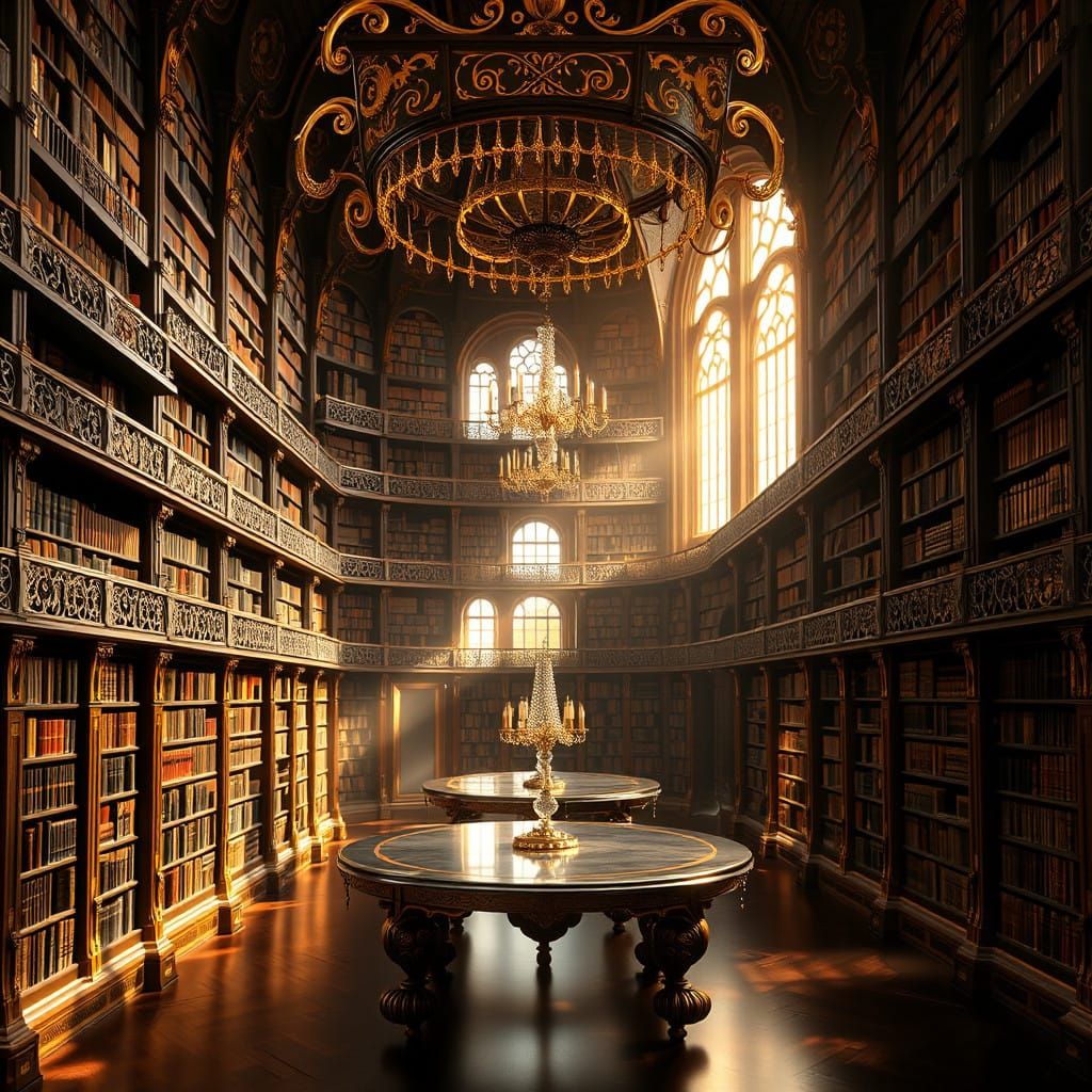 Majestic Grand Library in Golden Splendor