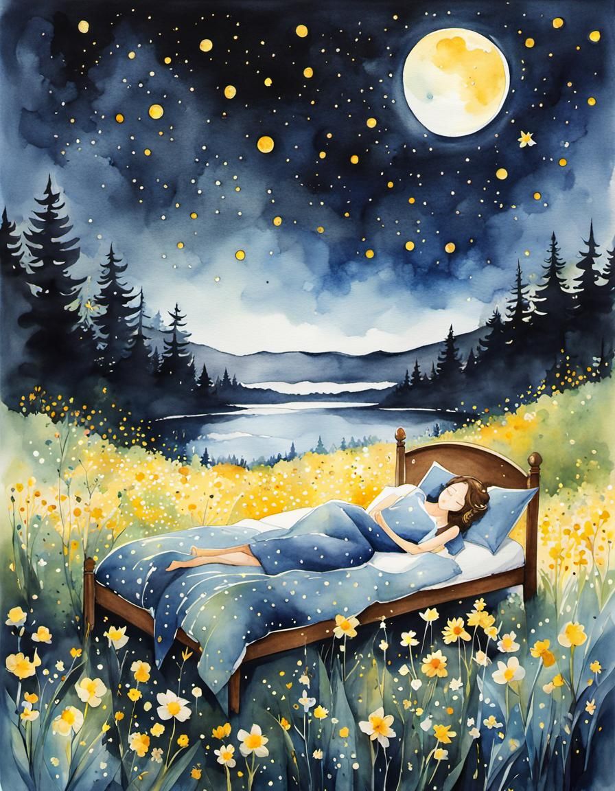 Magical Firefly Night in Watercolor Ink Style