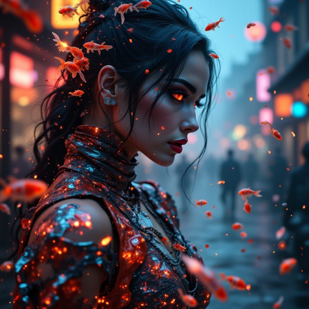 Futuristic Samurai Queen in Neon Backstreet