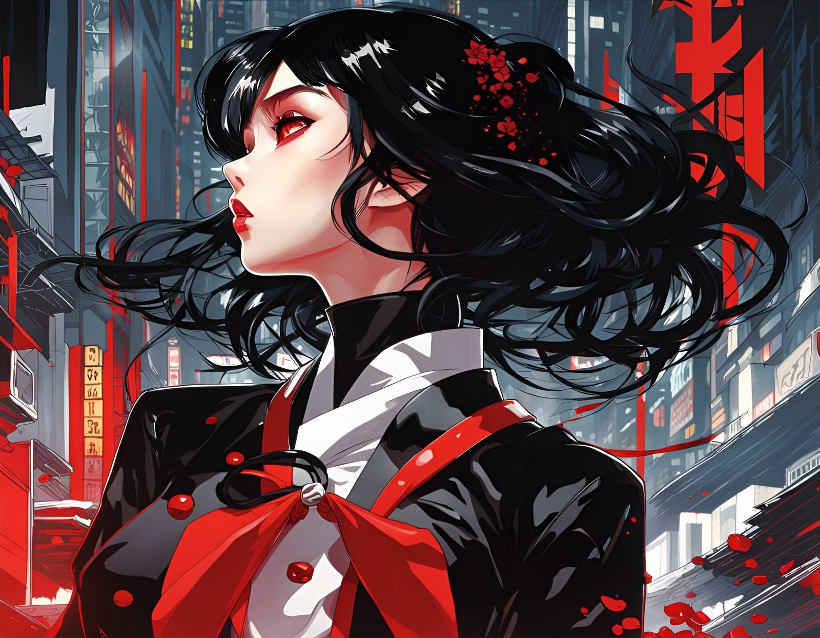 Anime Girl Portrait with Piercing Red Eyes