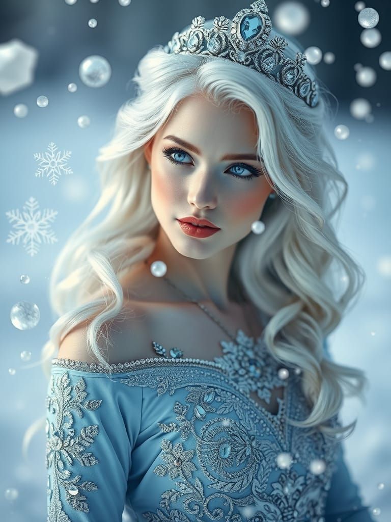 Ethereal Ice Princess in Frosty Winter Wonderland