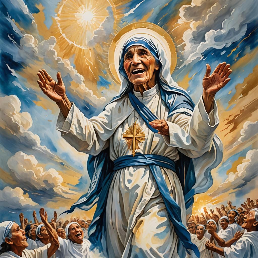 Mother Teresa's Ascension: Gouache Impressionist Masterpiece